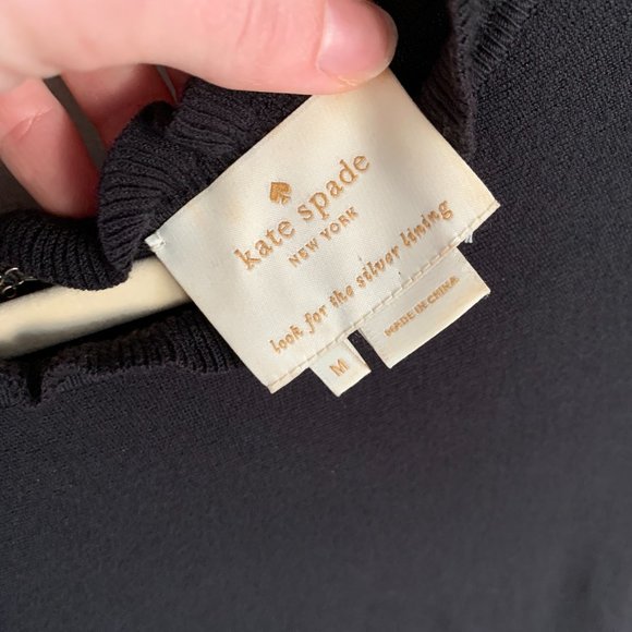 Kate Spade Knit Pointelle Dress Ruffle Neck Sleeves Fit & Flare Drop Waist - Picture 9 of 9